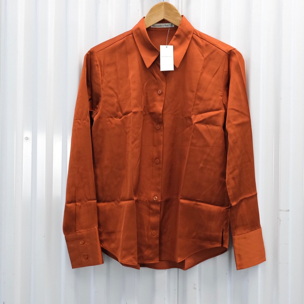 NWT Abercrombie and Fitch Shirt Women's‎ Orange Satin XS Button Up Solid